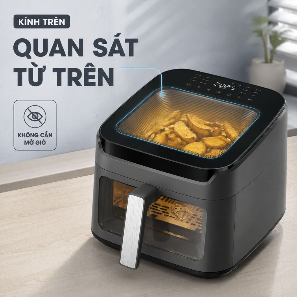Hình ảnh chi tiết: Nồi chiên không dầu Mishio MK473 7L – Quan sát món ngon qua cửa kính