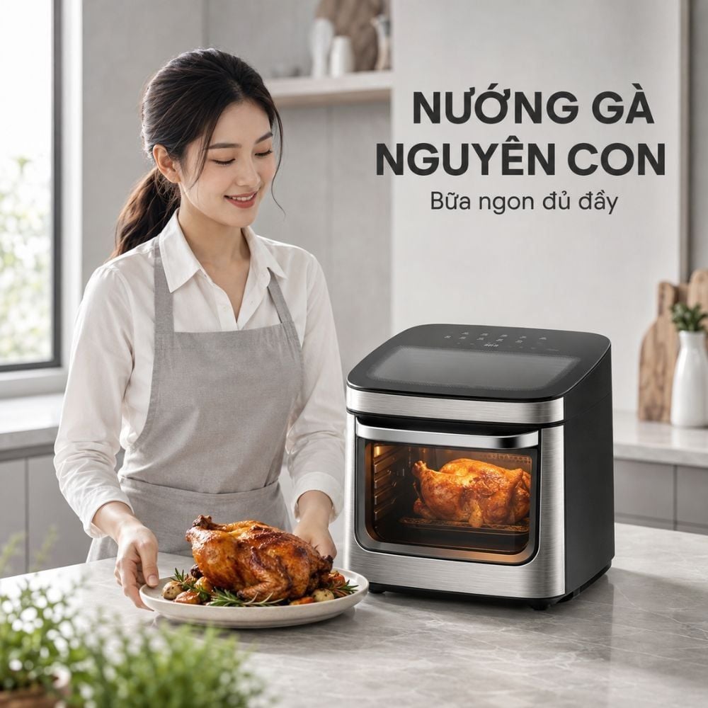 Hình ảnh chi tiết: Nồi chiên không dầu Mishio MK474 12L – Cảm ứng, cửa kính quan sát