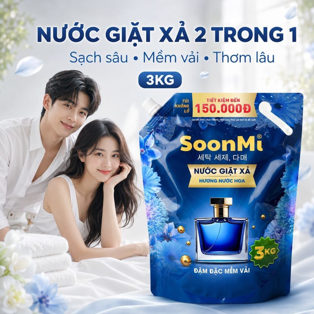 Hình ảnh chi tiết: Nước Giặt Xả 2 Trong 1 Soonmi 3kg Đậm Đặc – Công Nghệ Hạt Lưu Hương Ngọc Trai Lên Tới 3 Tuần MK