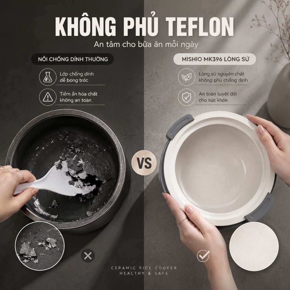 Hình ảnh chi tiết: Nồi Cơm Điện Áp Suất Lòng Sứ Dưỡng Sinh Mishio MK396 dung tích 0.8L cho 1-2 người – Bí Quyết Cho Cơm Gạo Lứt