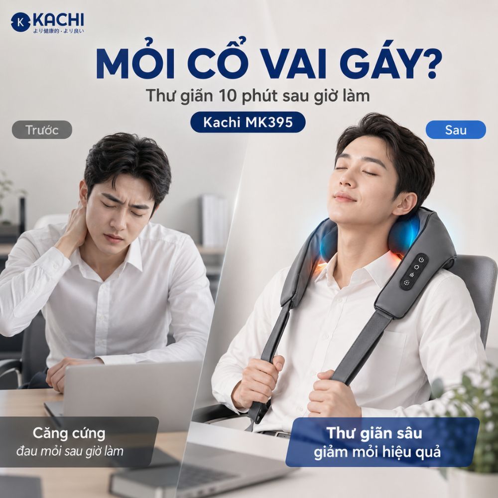 Hình ảnh chi tiết: Máy massage cổ vay gáy 6D Kachi MK395 mô phỏng bàn tay người, chạy pin không dây tiện lợi