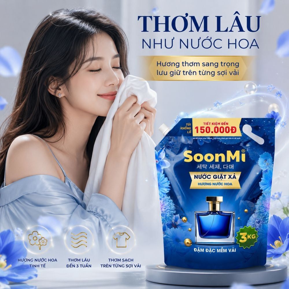Hình ảnh chi tiết: Nước Giặt Xả 2 Trong 1 Soonmi 3kg Đậm Đặc – Công Nghệ Hạt Lưu Hương Ngọc Trai Lên Tới 3 Tuần MK