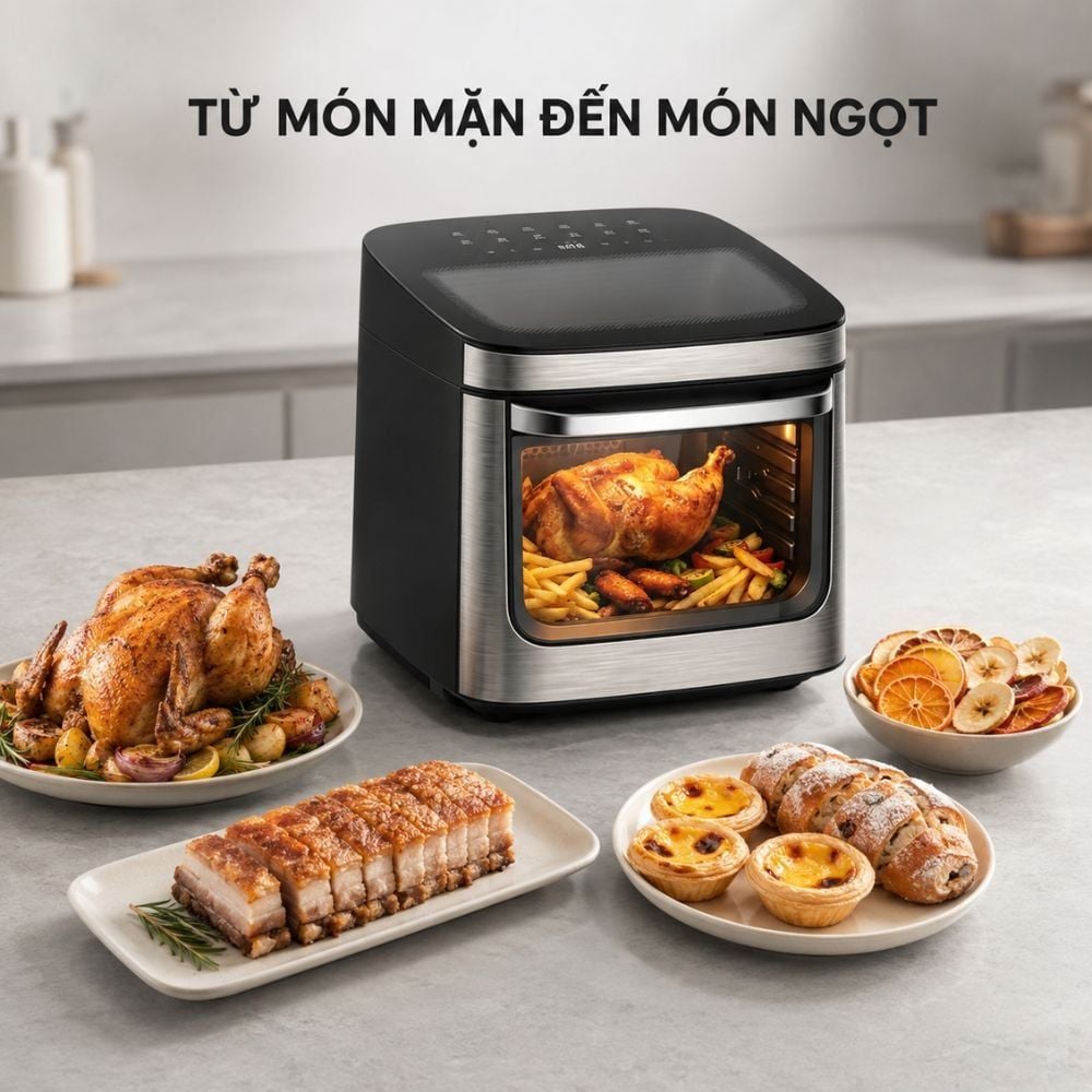 Hình ảnh chi tiết: Nồi chiên không dầu Mishio MK474 12L – Cảm ứng, cửa kính quan sát