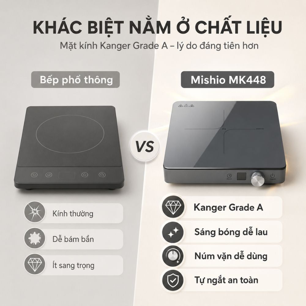 Hình ảnh chi tiết: Bếp Từ Đơn Mishio MK448 Công Suất 2000W – Mặt Kính Kanger Hạng A