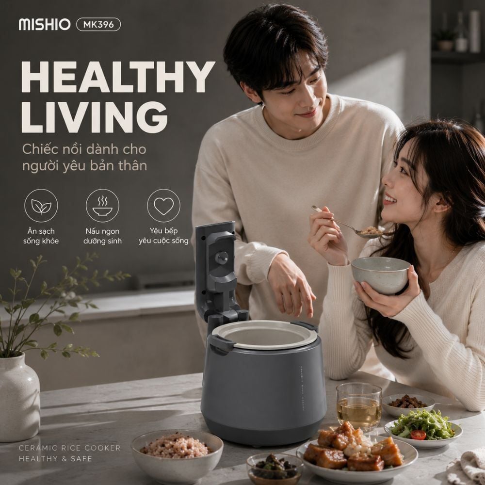 Hình ảnh chi tiết: Nồi Cơm Điện Áp Suất Lòng Sứ Dưỡng Sinh Mishio MK396 dung tích 0.8L cho 1-2 người – Bí Quyết Cho Cơm Gạo Lứt