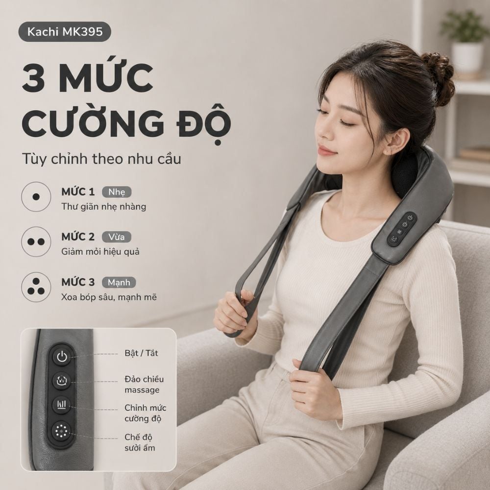 Hình ảnh chi tiết: Máy massage cổ vay gáy 6D Kachi MK395 mô phỏng bàn tay người, chạy pin không dây tiện lợi