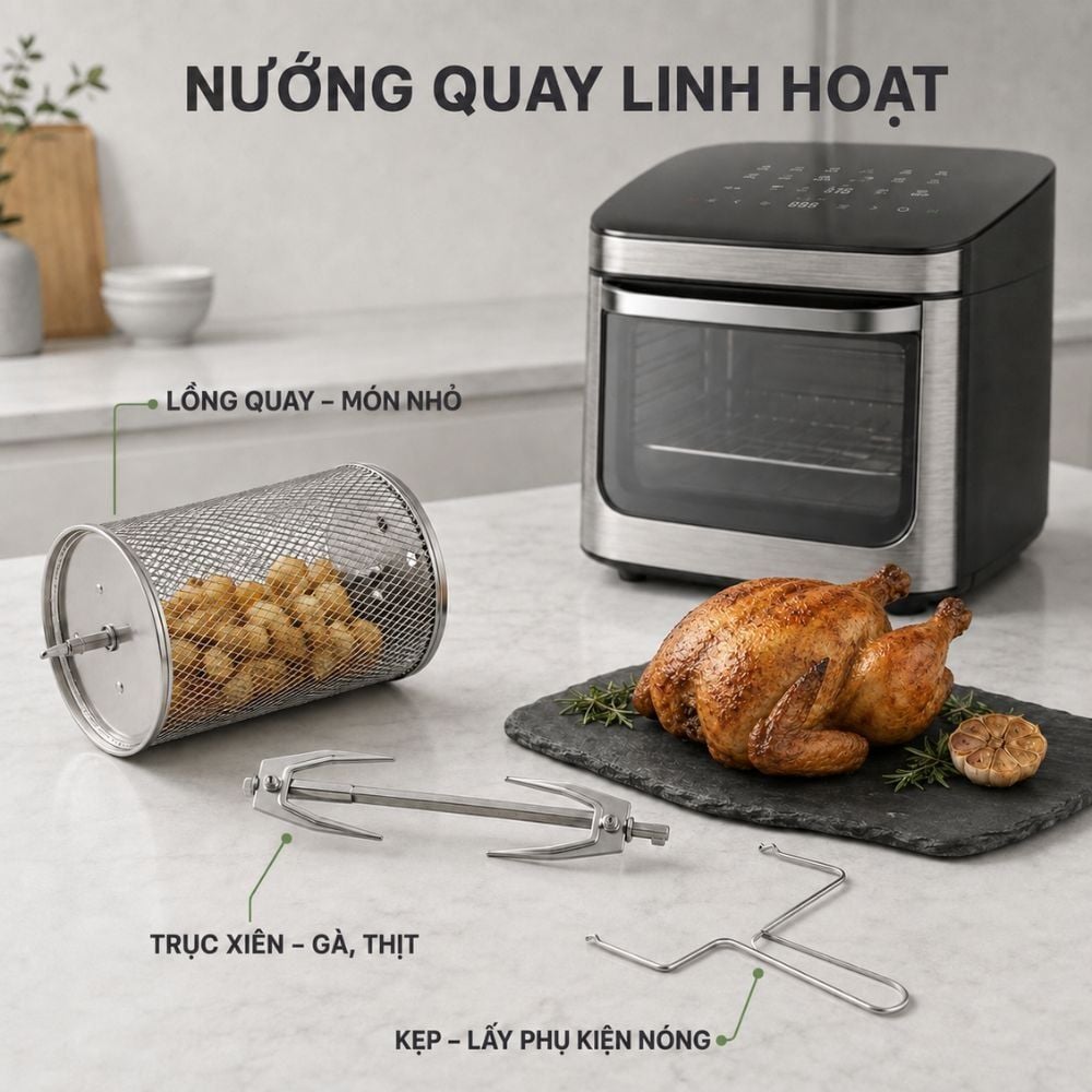 Hình ảnh chi tiết: Nồi chiên không dầu Mishio MK474 12L – Cảm ứng, cửa kính quan sát
