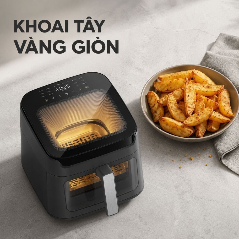 Hình ảnh chi tiết: Nồi chiên không dầu Mishio MK473 7L – Quan sát món ngon qua cửa kính