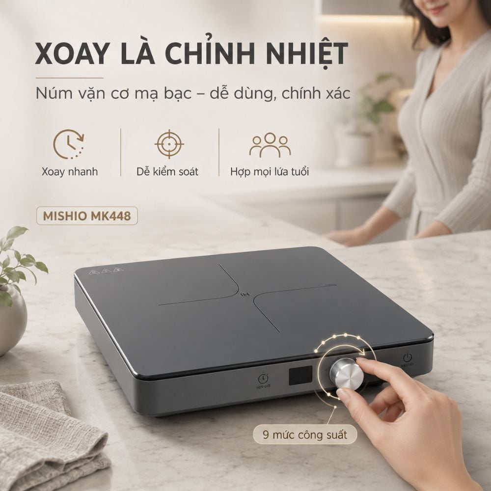 Hình ảnh chi tiết: Bếp Từ Đơn Mishio MK448 Công Suất 2000W – Mặt Kính Kanger Hạng A