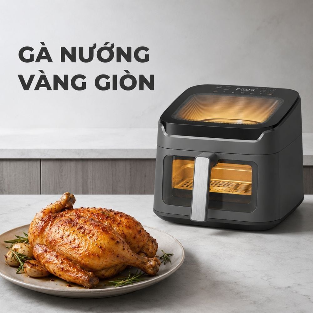 Hình ảnh chi tiết: Nồi chiên không dầu Mishio MK473 7L – Quan sát món ngon qua cửa kính