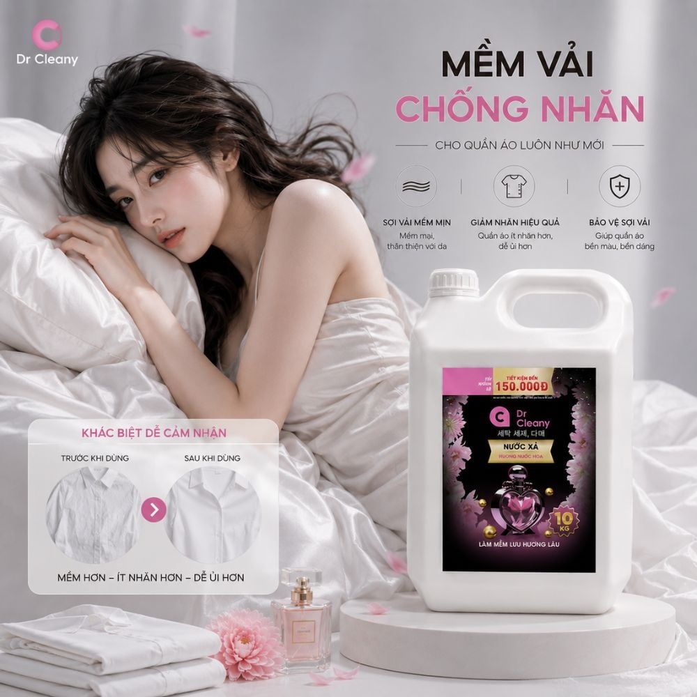 Hình ảnh chi tiết: Nước xả Dr Cleany 10KG (Đen) – Lưu Hương Lâu, Mềm Vải | Chuyên Dụng Giặt Ủi MK