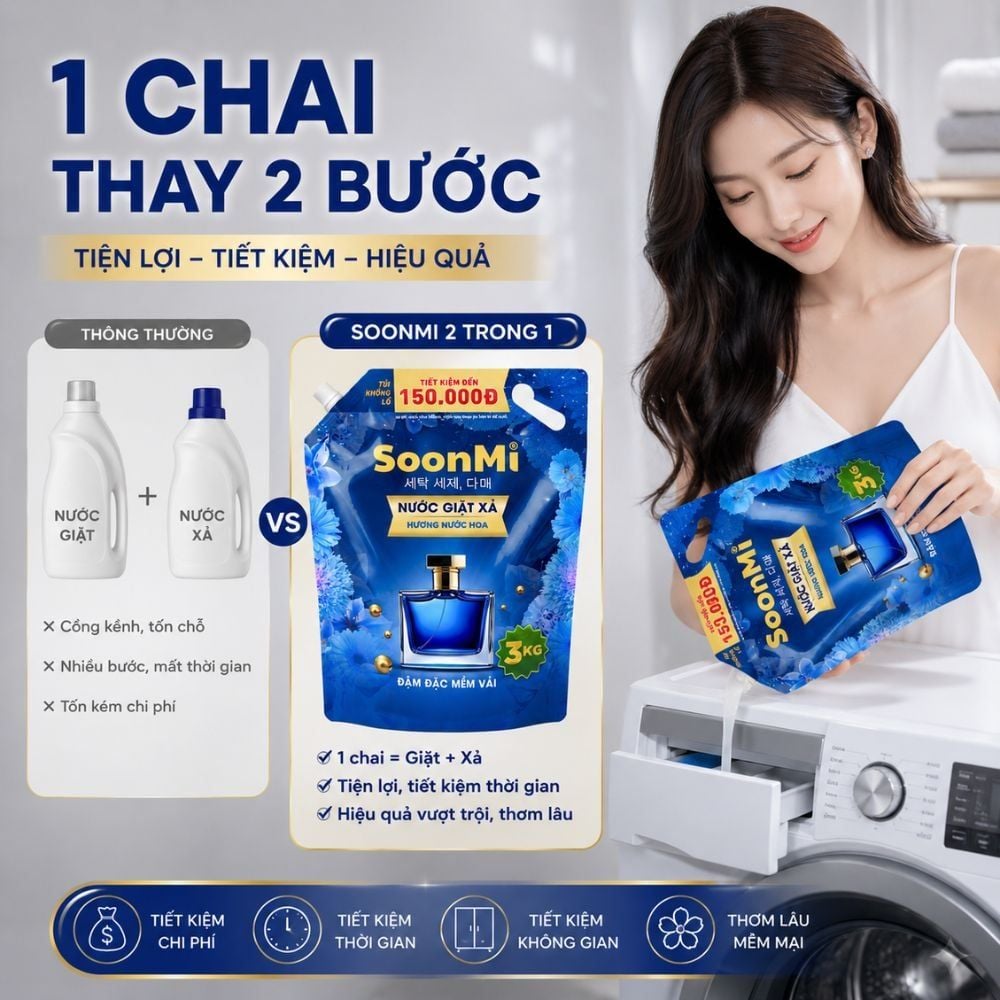 Hình ảnh chi tiết: Nước Giặt Xả 2 Trong 1 Soonmi 3kg Đậm Đặc – Công Nghệ Hạt Lưu Hương Ngọc Trai Lên Tới 3 Tuần MK
