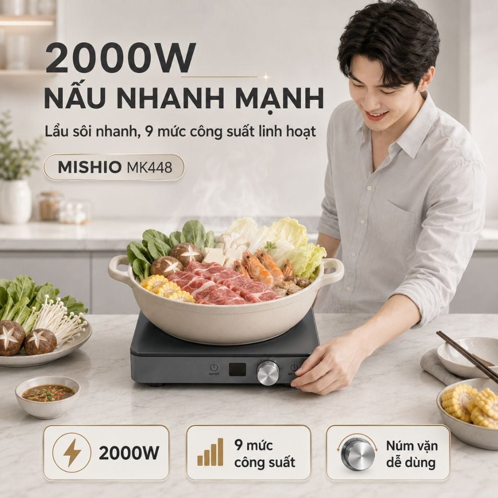 Hình ảnh chi tiết: Bếp Từ Đơn Mishio MK448 Công Suất 2000W – Mặt Kính Kanger Hạng A