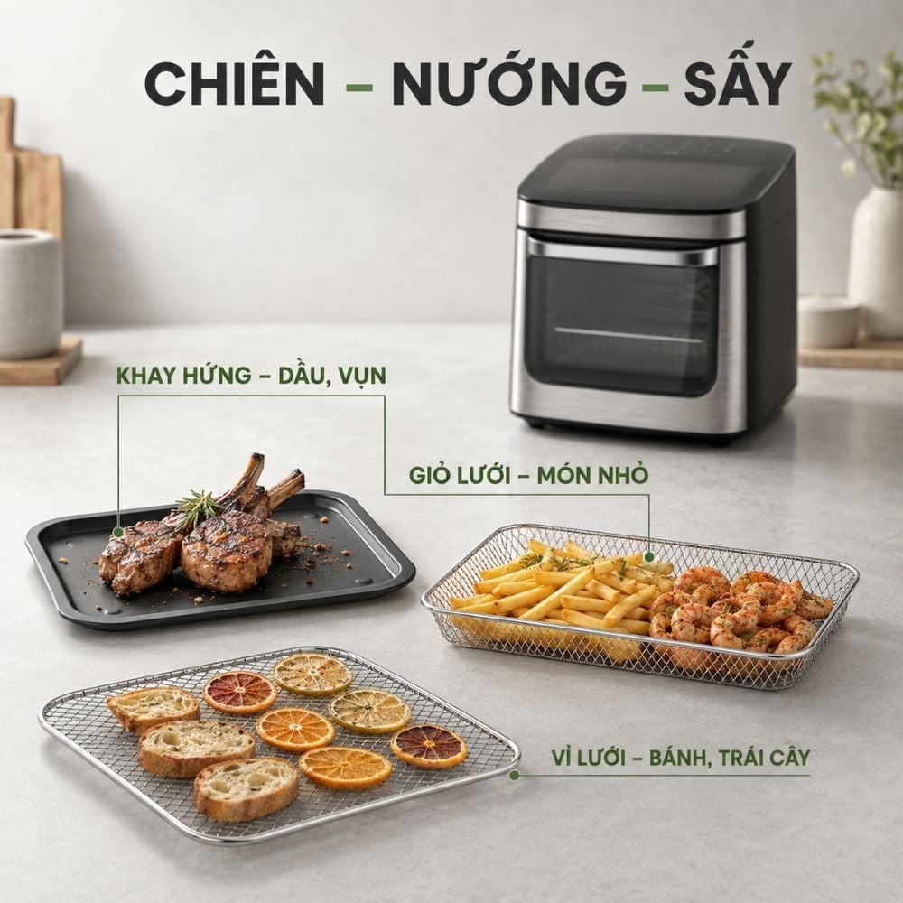 Hình ảnh chi tiết: Nồi chiên không dầu Mishio MK474 12L – Cảm ứng, cửa kính quan sát