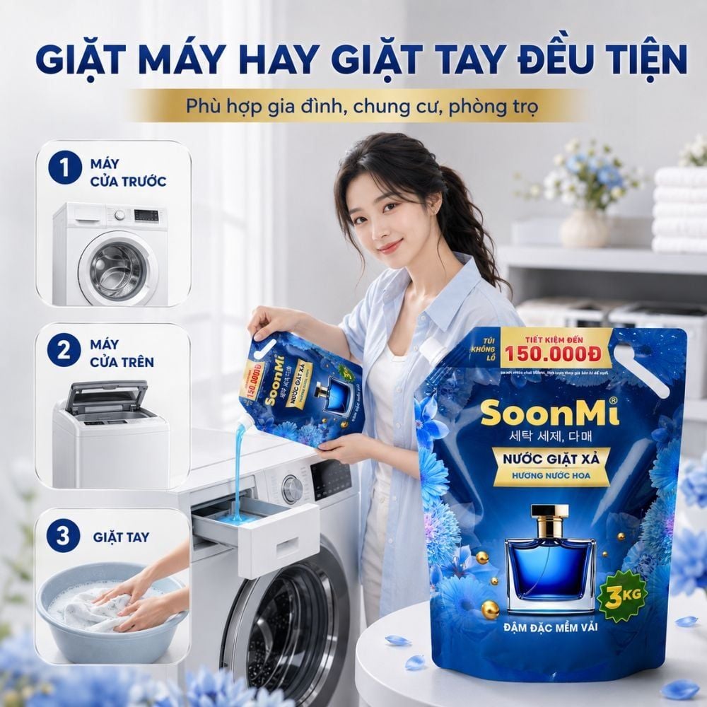Hình ảnh chi tiết: Nước Giặt Xả 2 Trong 1 Soonmi 3kg Đậm Đặc – Công Nghệ Hạt Lưu Hương Ngọc Trai Lên Tới 3 Tuần MK