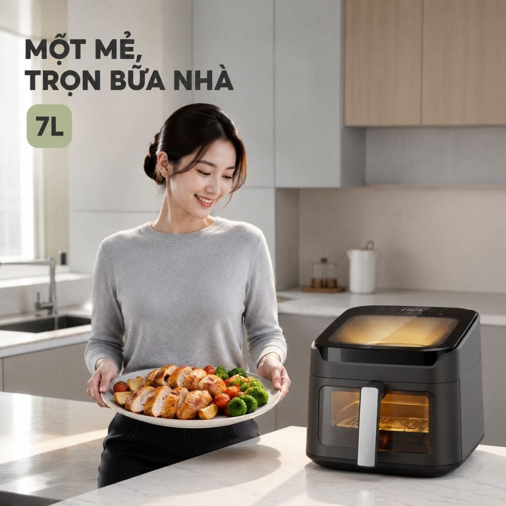 Hình ảnh chi tiết: Nồi chiên không dầu Mishio MK473 7L – Quan sát món ngon qua cửa kính