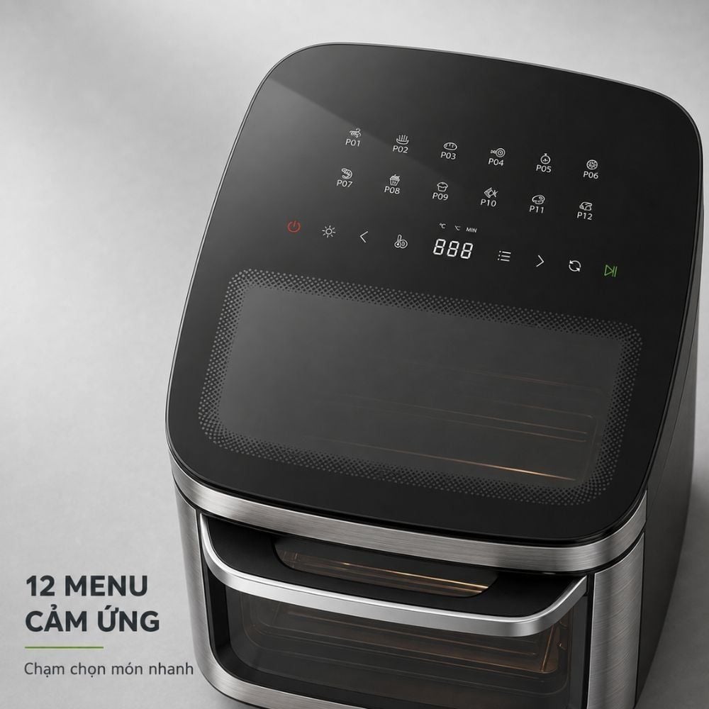 Hình ảnh chi tiết: Nồi chiên không dầu Mishio MK474 12L – Cảm ứng, cửa kính quan sát