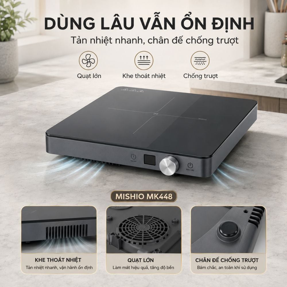 Hình ảnh chi tiết: Bếp Từ Đơn Mishio MK448 Công Suất 2000W – Mặt Kính Kanger Hạng A