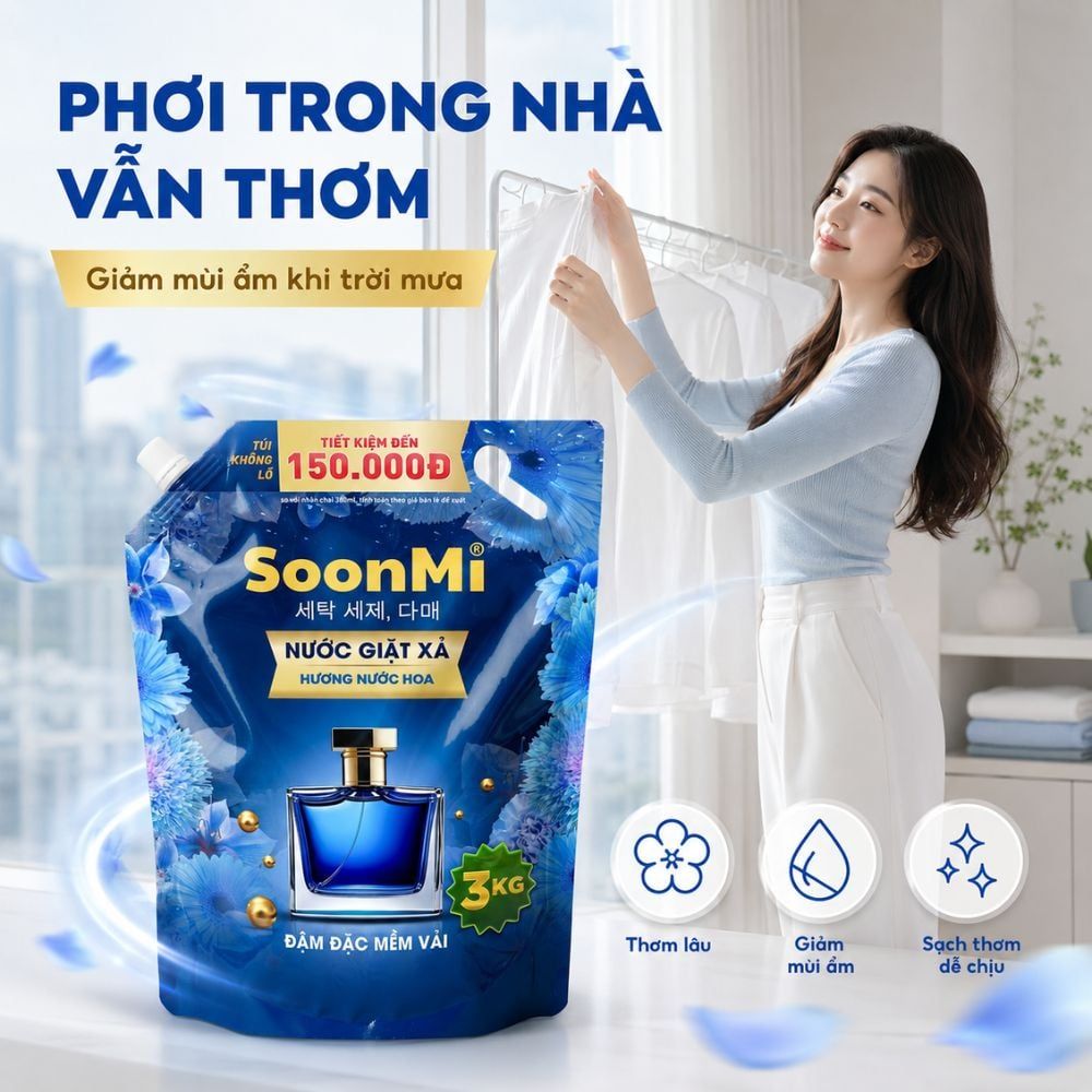 Hình ảnh chi tiết: Nước Giặt Xả 2 Trong 1 Soonmi 3kg Đậm Đặc – Công Nghệ Hạt Lưu Hương Ngọc Trai Lên Tới 3 Tuần MK