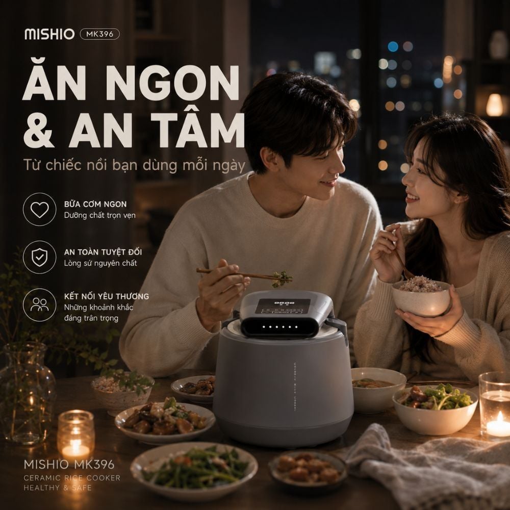 Hình ảnh chi tiết: Nồi Cơm Điện Áp Suất Lòng Sứ Dưỡng Sinh Mishio MK396 dung tích 0.8L cho 1-2 người – Bí Quyết Cho Cơm Gạo Lứt