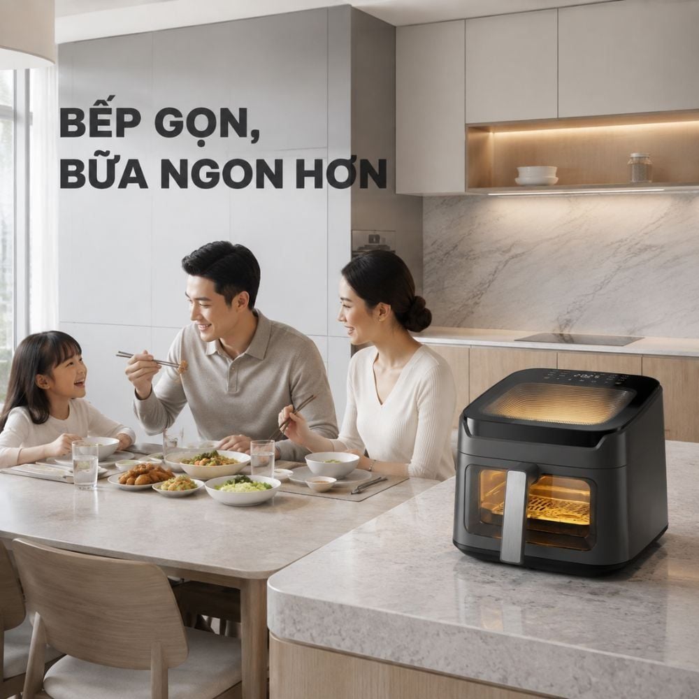Hình ảnh chi tiết: Nồi chiên không dầu Mishio MK473 7L – Quan sát món ngon qua cửa kính