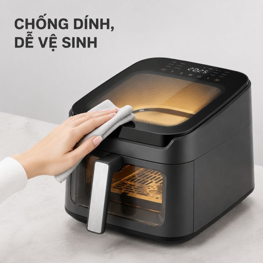 Hình ảnh chi tiết: Nồi chiên không dầu Mishio MK473 7L – Quan sát món ngon qua cửa kính