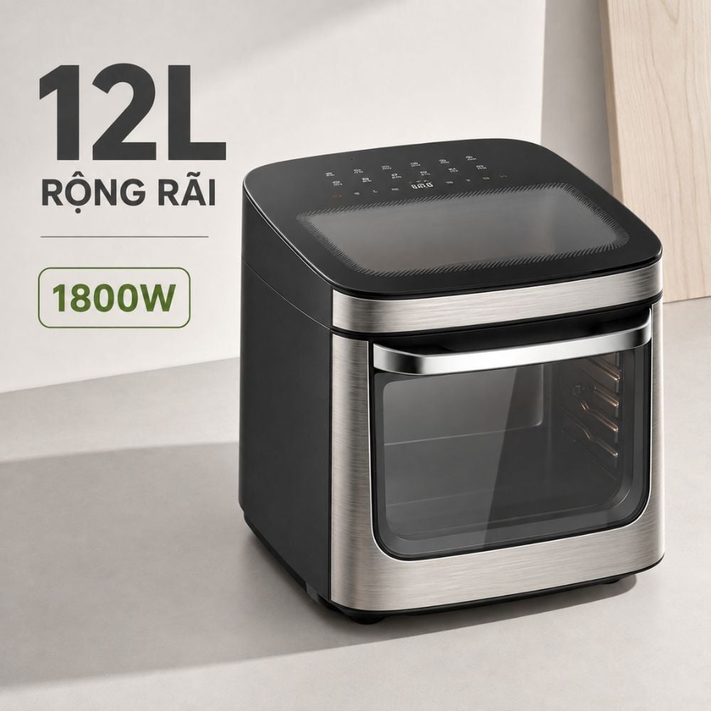 Hình ảnh chi tiết: Nồi chiên không dầu Mishio MK474 12L – Cảm ứng, cửa kính quan sát