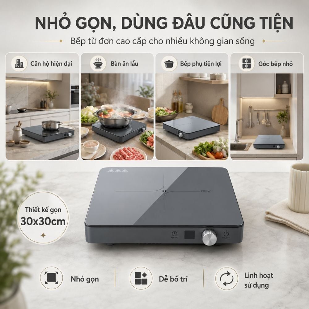 Hình ảnh chi tiết: Bếp Từ Đơn Mishio MK448 Công Suất 2000W – Mặt Kính Kanger Hạng A