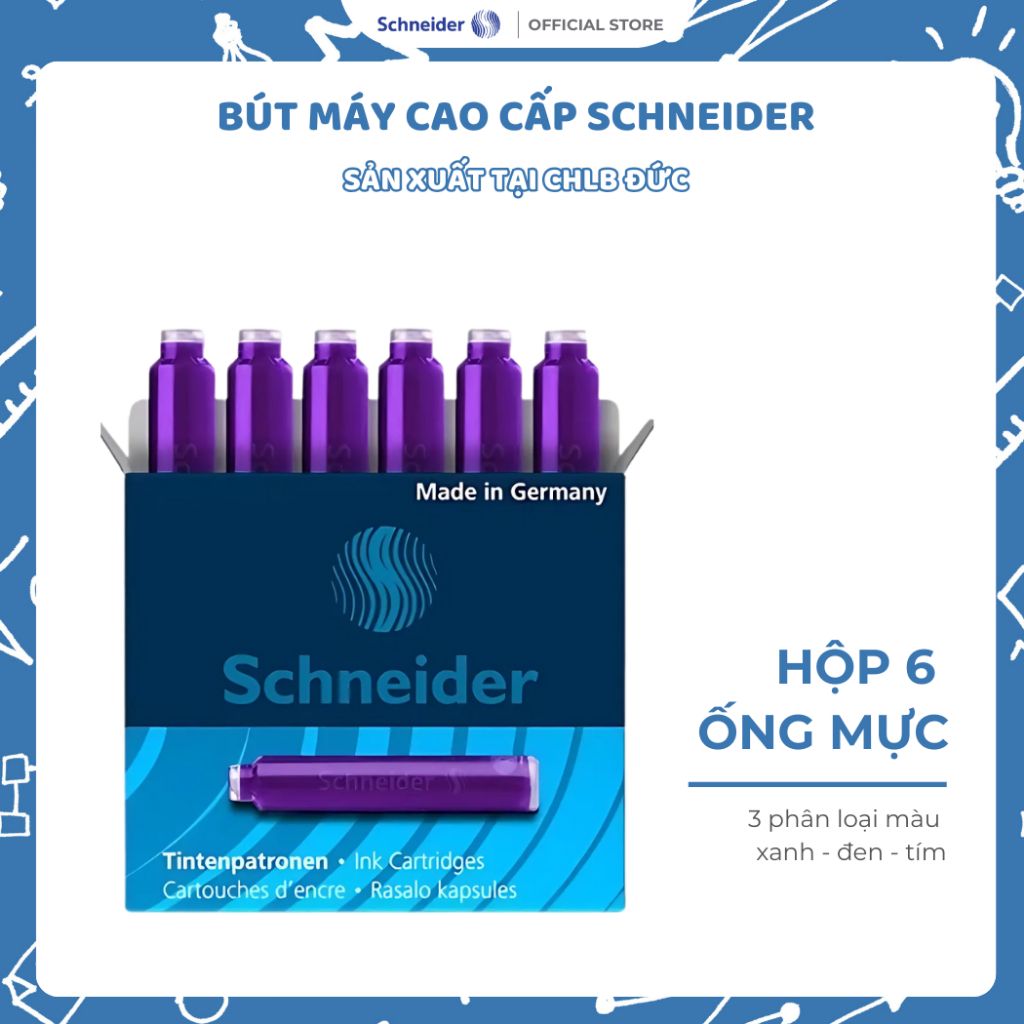 Hộp 6 ống mực dùng cho bút máy Schneider