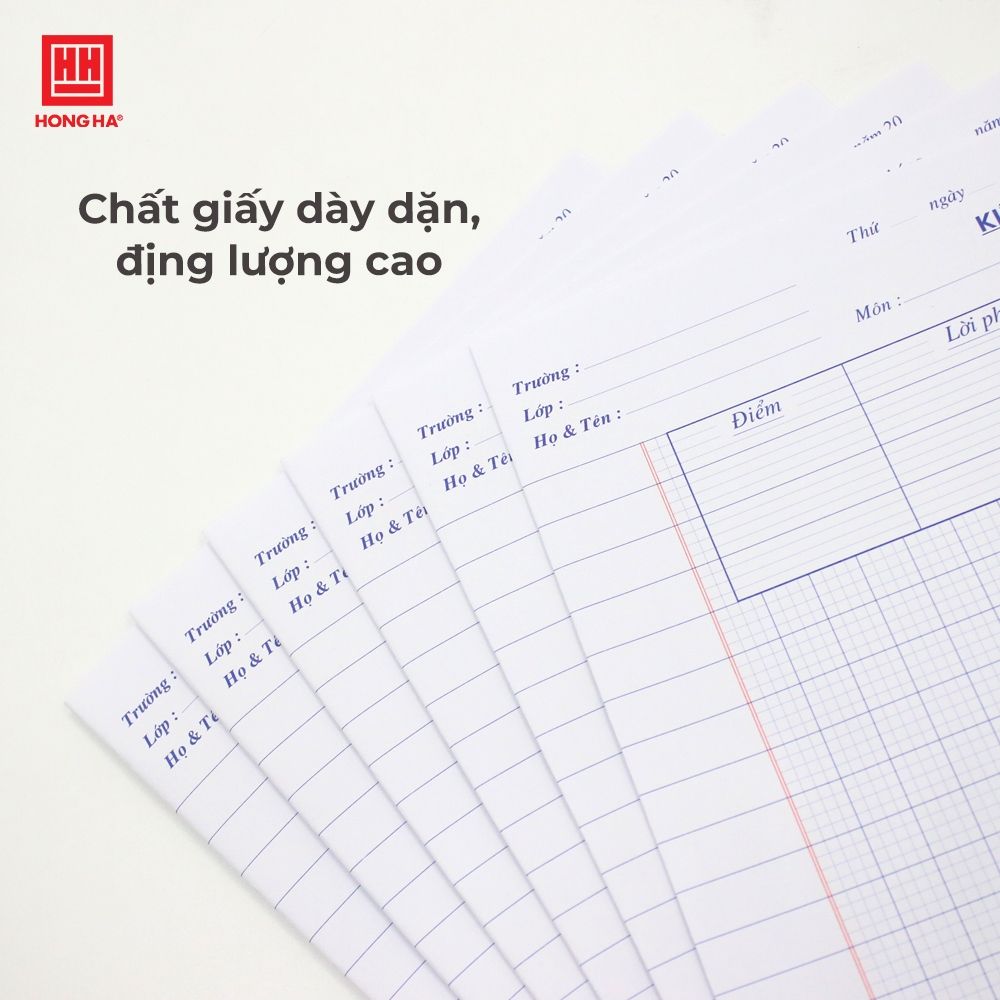 Giấy kiểm tra Hồng Hà 4 ô ly điểm 10 cho học sinh cấp 1 Dòng kẻ rõ nét, giấy viết không nhòe - 4919