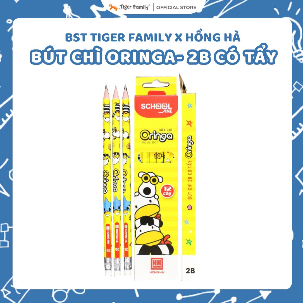 Bộ 12 bút chì Oringa 2B có kèm đầu tẩy Hồng Hà - 3507