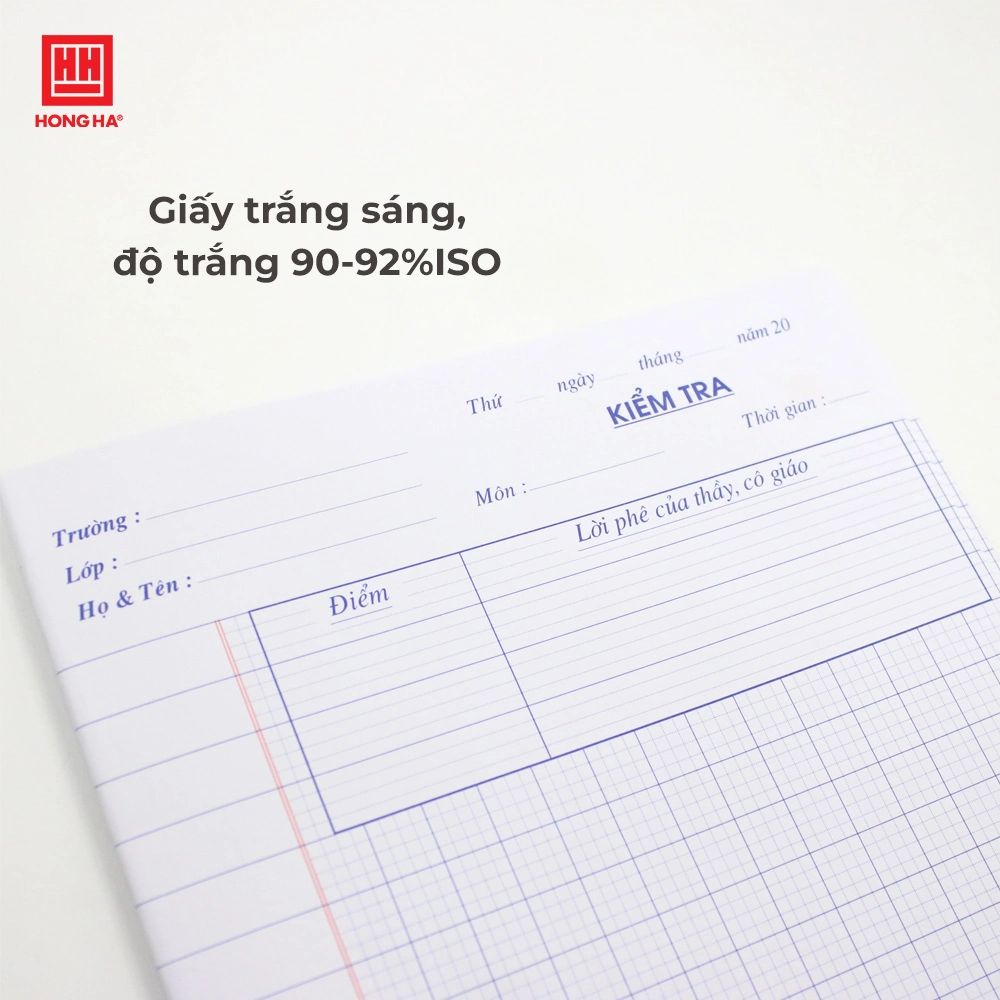 Giấy kiểm tra Hồng Hà 4 ô ly điểm 10 cho học sinh cấp 1 Dòng kẻ rõ nét, giấy viết không nhòe - 4919