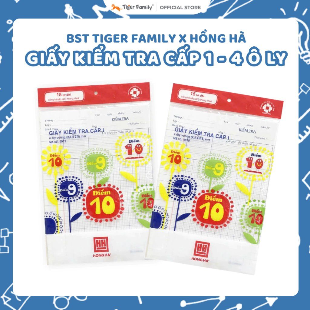 Giấy kiểm tra Hồng Hà 4 ô ly điểm 10 cho học sinh cấp 1 Dòng kẻ rõ nét, giấy viết không nhòe - 4919