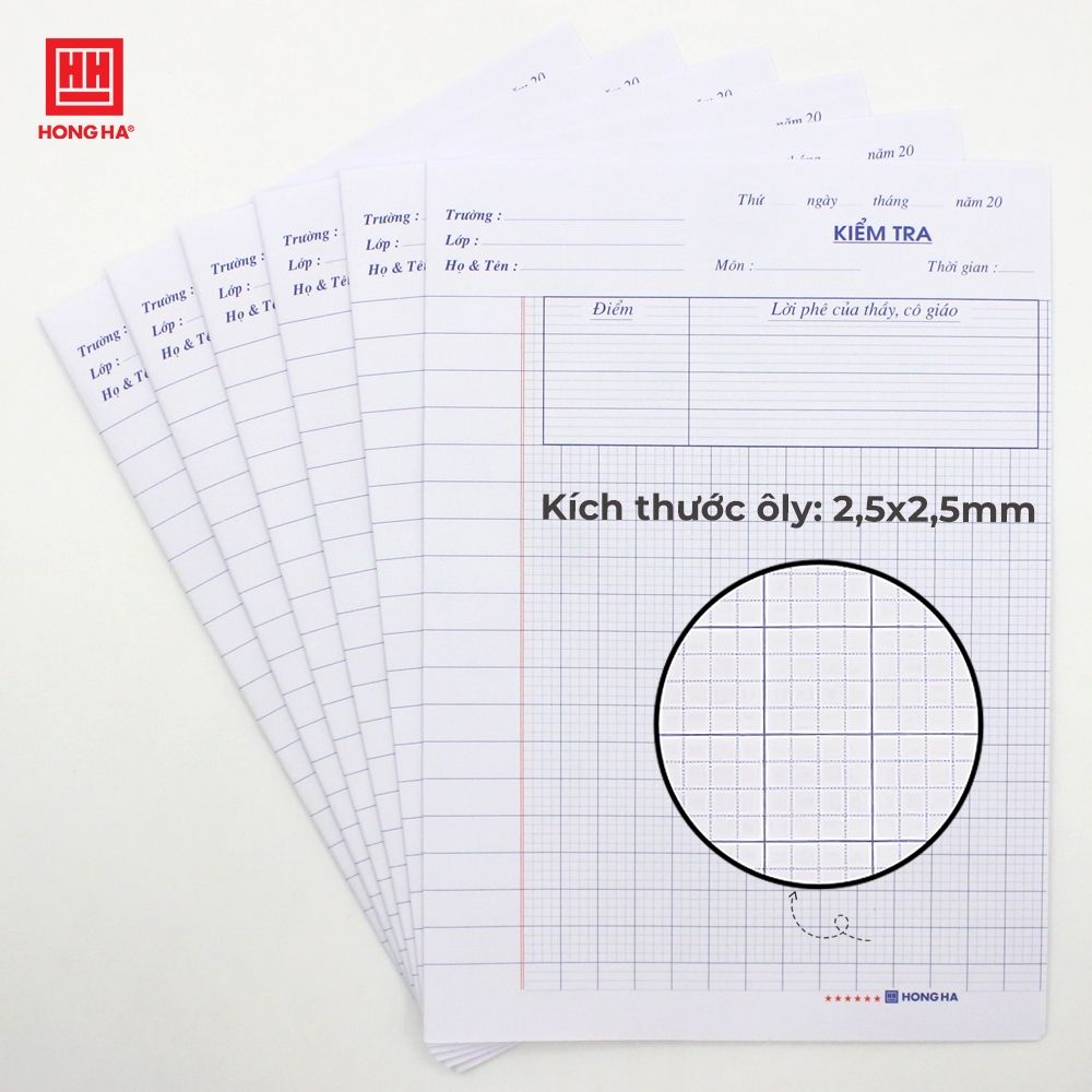 Giấy kiểm tra Hồng Hà 4 ô ly điểm 10 cho học sinh cấp 1 Dòng kẻ rõ nét, giấy viết không nhòe - 4919