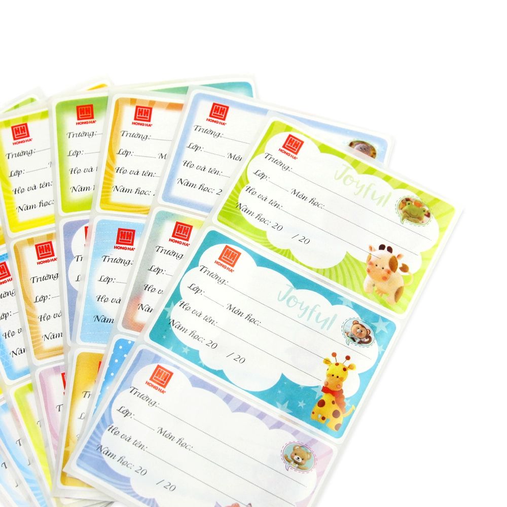 Nhãn vở Hồng Hà (75x47mm) thiết kế ngộ nghĩnh, giấy Decal chất lượng cao phù hợp học sinh tiểu học 3470