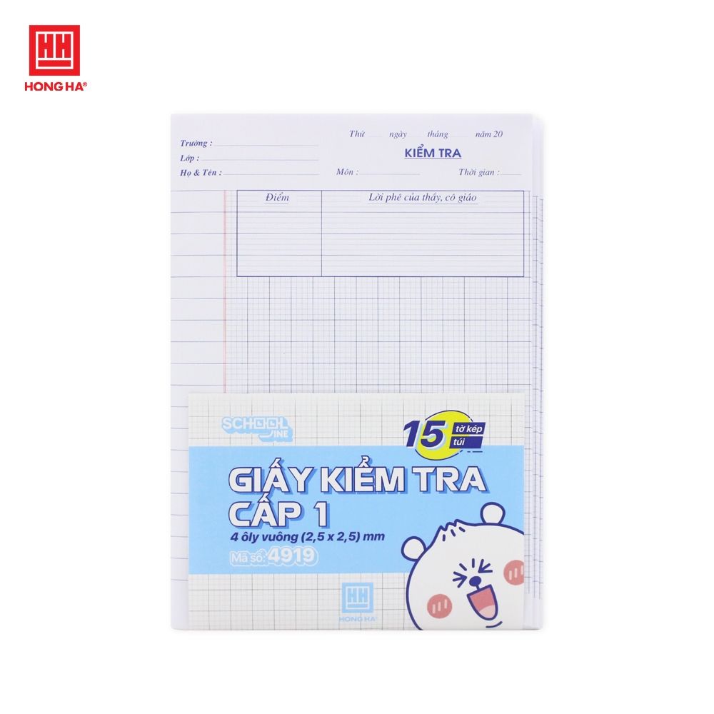 Giấy kiểm tra Hồng Hà 4 ô ly điểm 10 cho học sinh cấp 1 Dòng kẻ rõ nét, giấy viết không nhòe - 4919