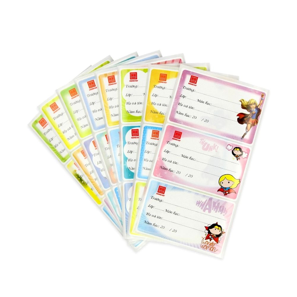 Nhãn vở Hồng Hà (75x47mm) thiết kế ngộ nghĩnh, giấy Decal chất lượng cao phù hợp học sinh tiểu học 3470