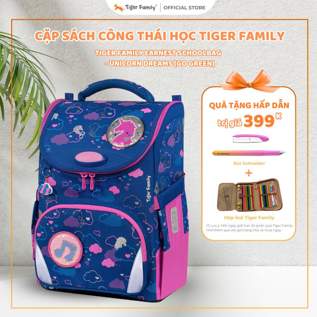 Ba Lô Cặp Chống Gù Tiger Family Học Sinh Earnest Schoolbag - Unicorn Dreams - Go Green - TGET-021A