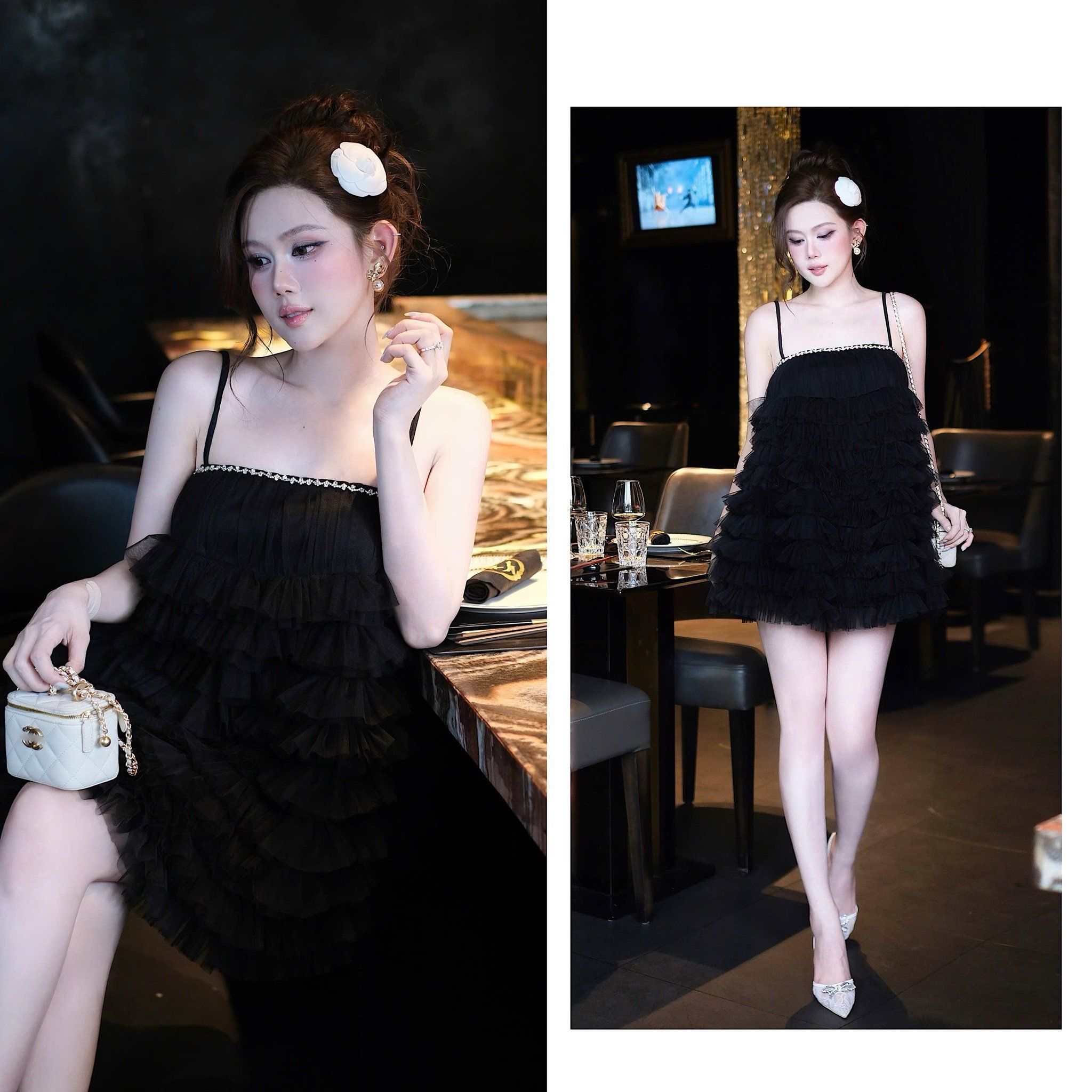 Đầm Babydoll Tầng Viền Đá