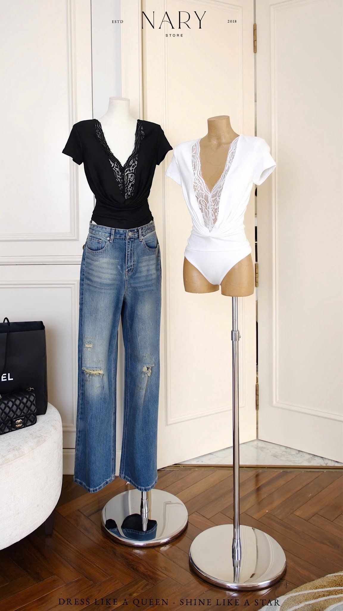 Áo Bodysuit Nhúng Phối Ren