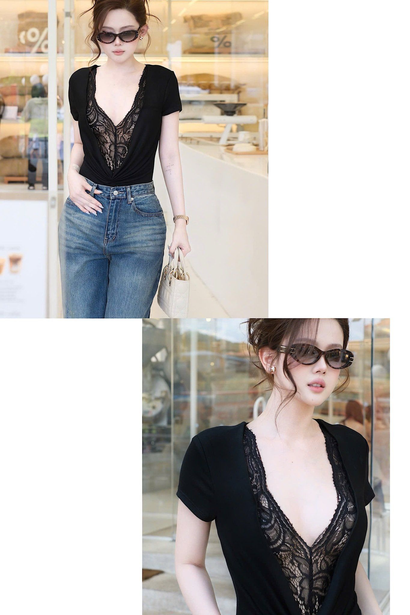 Áo Bodysuit Nhúng Phối Ren
