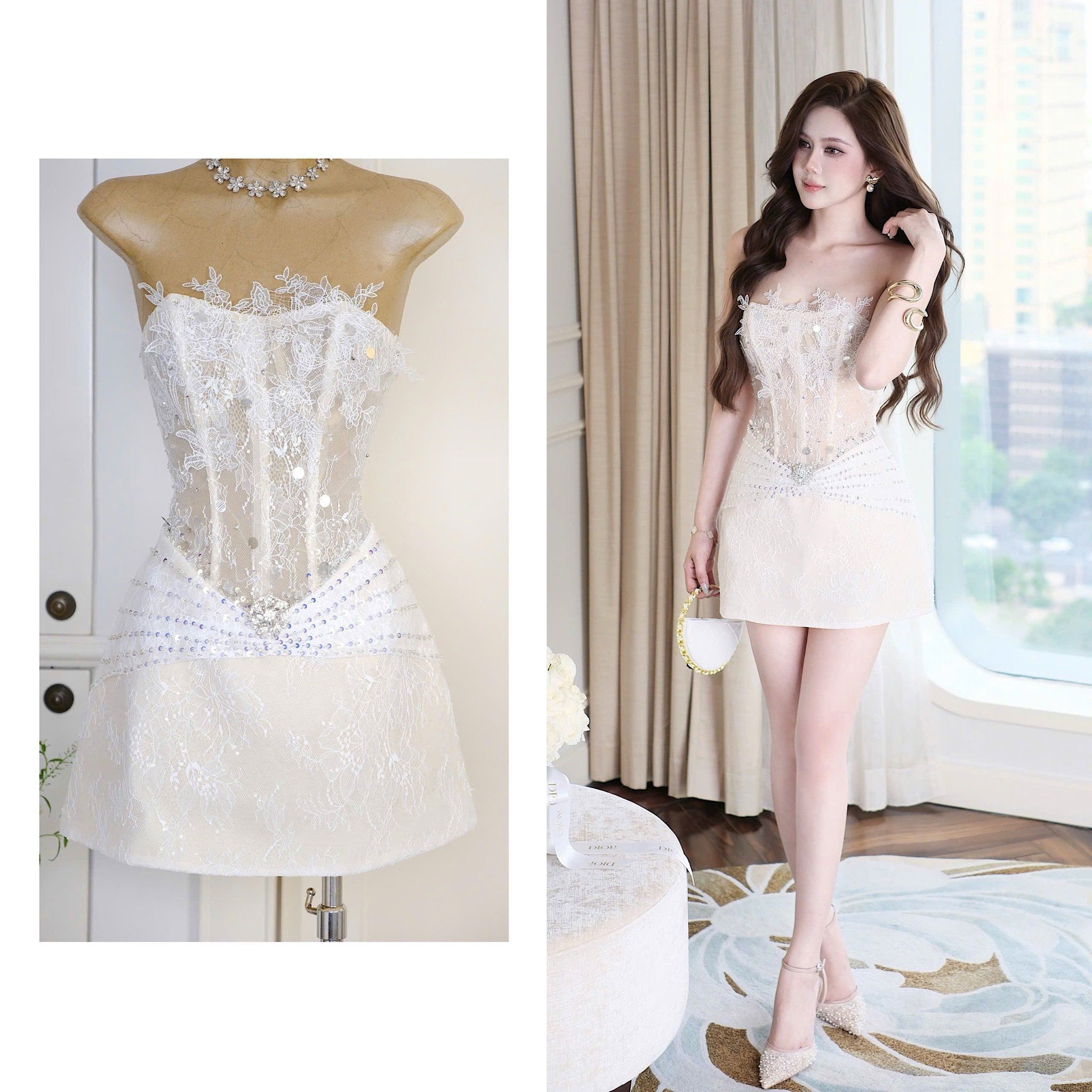 Đầm Cup Kết Châu Kèm Charm