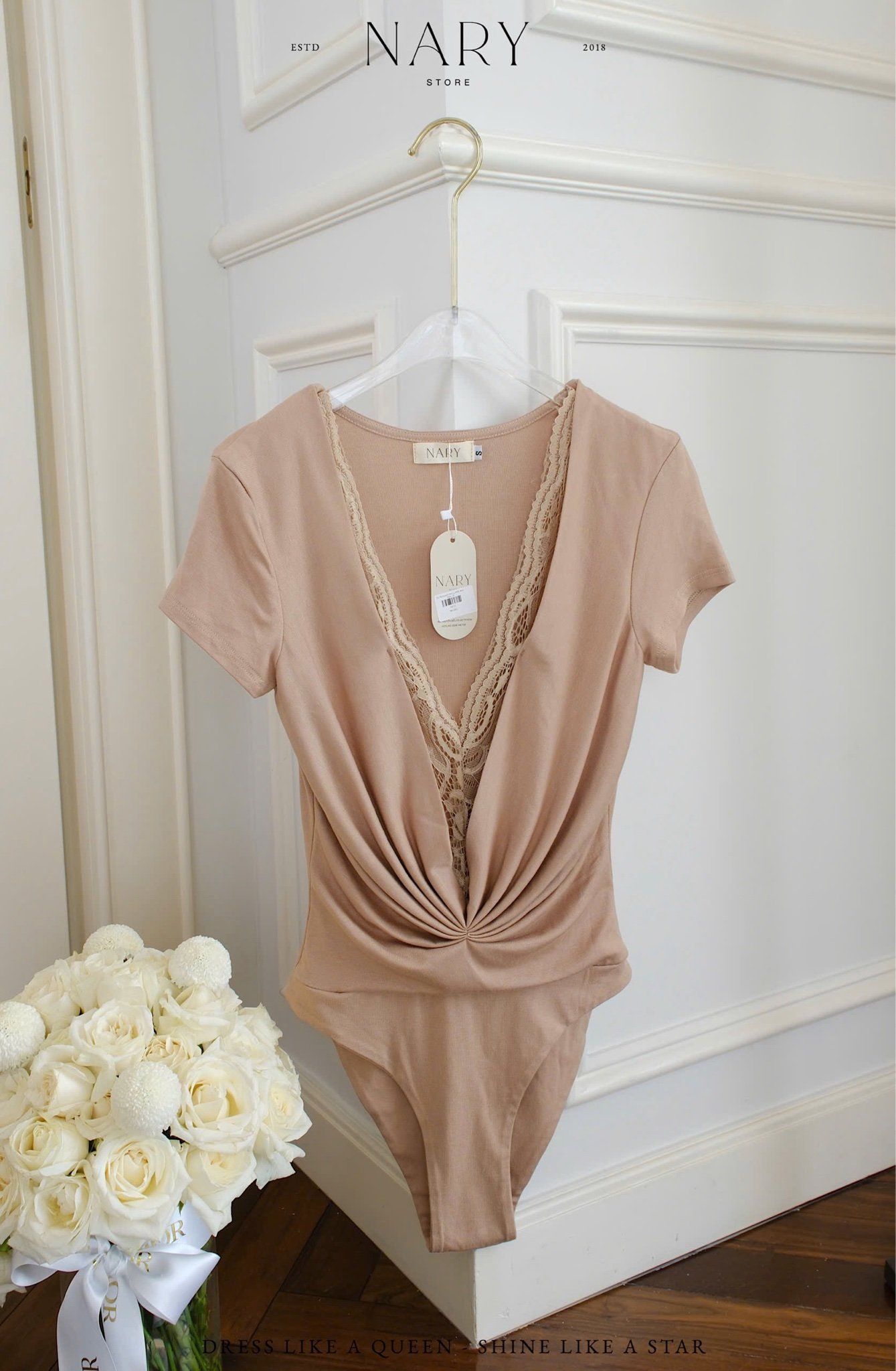 Áo Bodysuit Nhúng Phối Ren