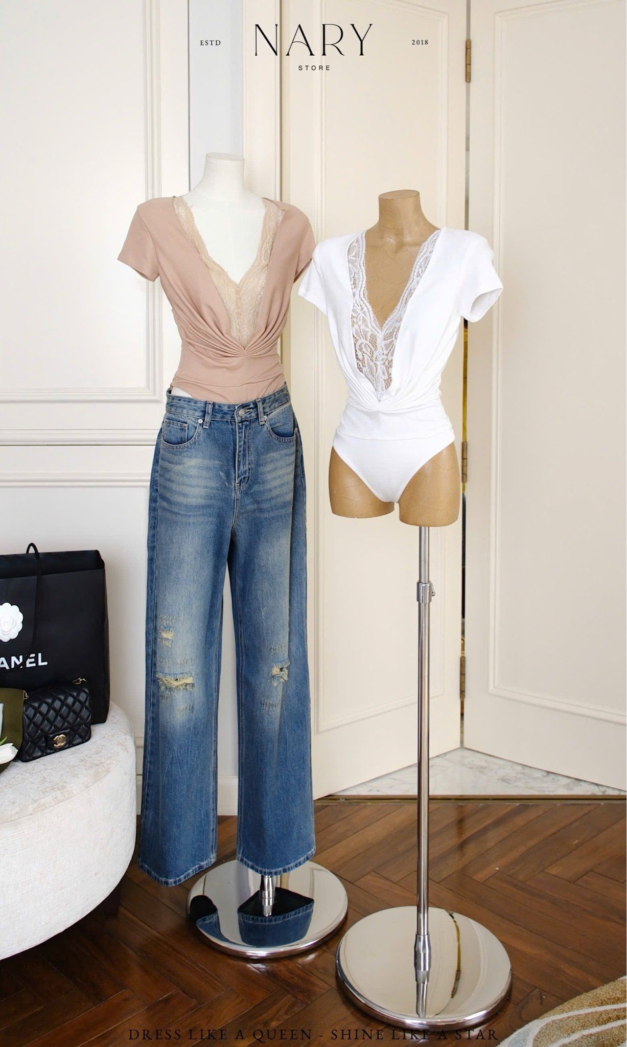 Áo Bodysuit Nhúng Phối Ren