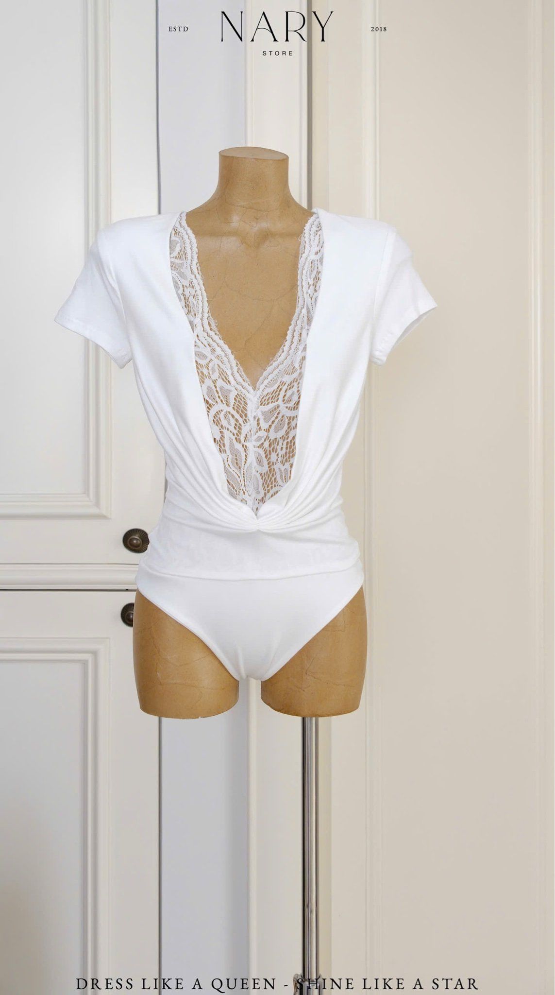 Áo Bodysuit Nhúng Phối Ren