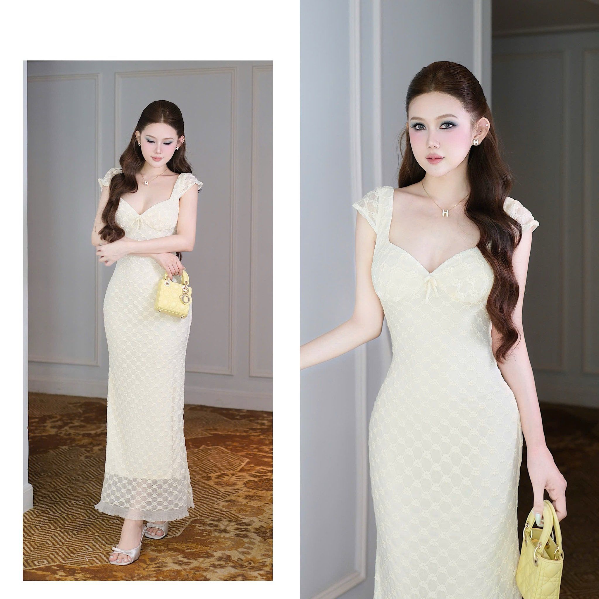 Đầm Ren Hoa Nổi Đính Nơ