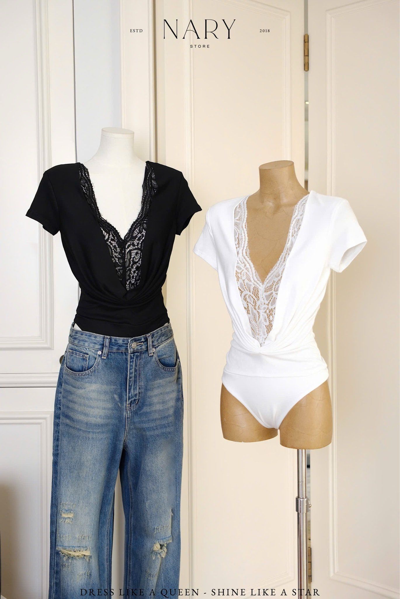 Áo Bodysuit Nhúng Phối Ren