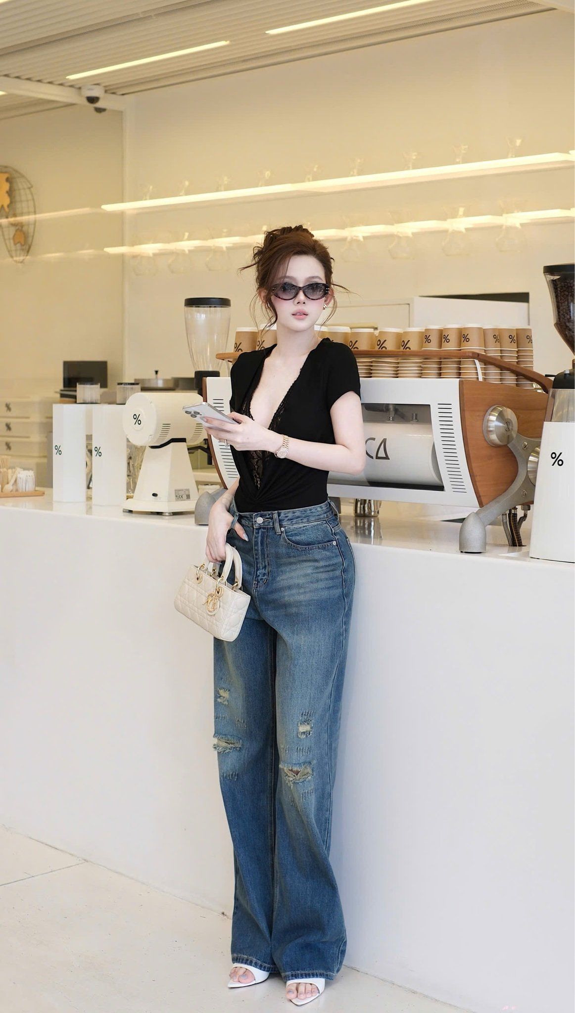 Áo Bodysuit Nhúng Phối Ren