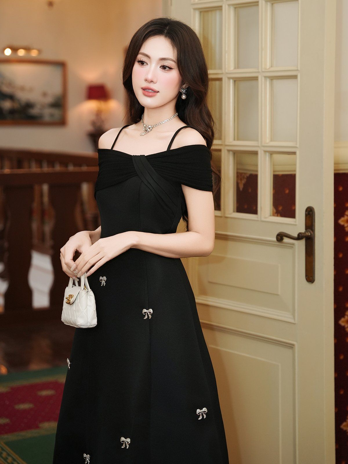 Đầm dài dự tiệc 2 dây trễ vai - D3054