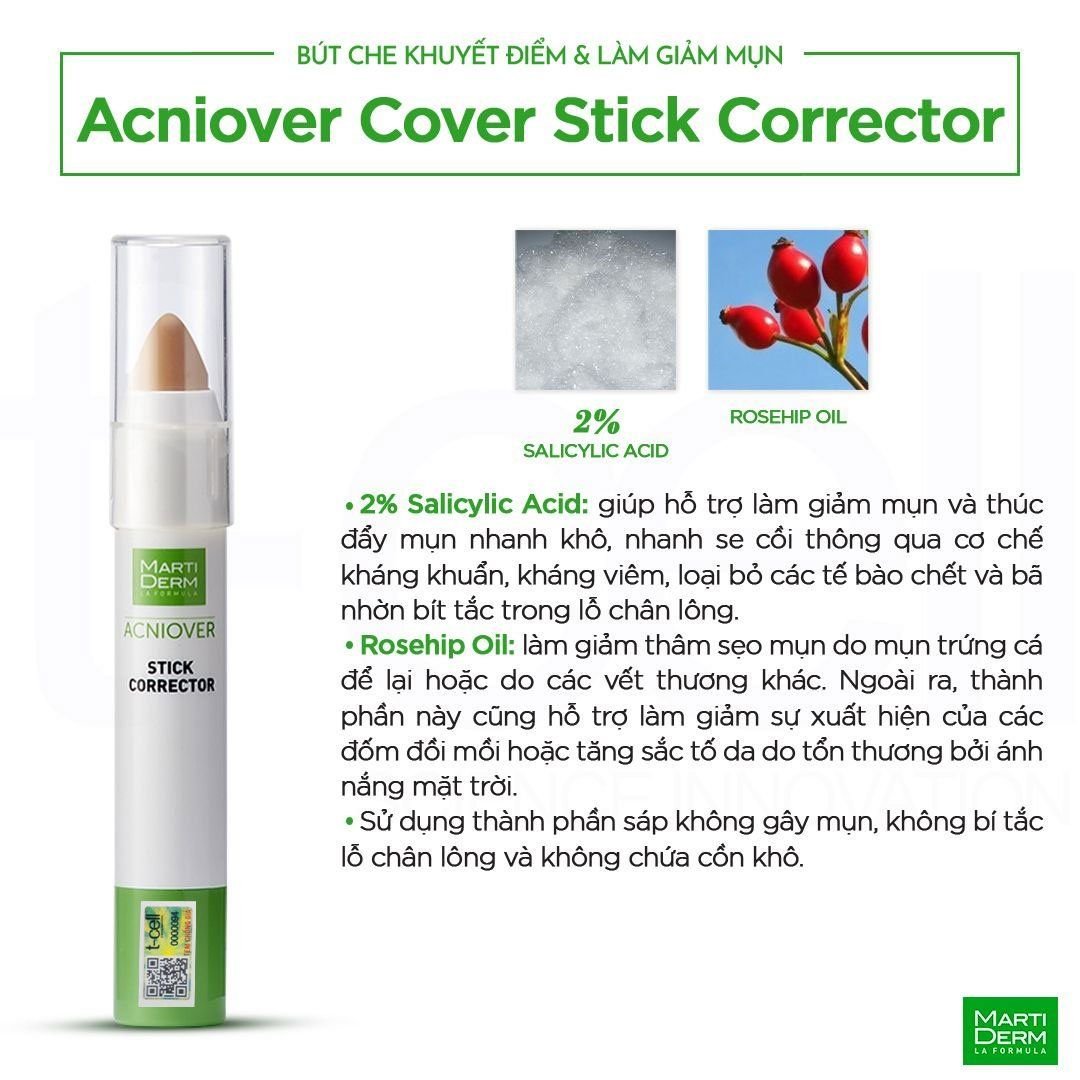 Bút che khuyết điểm & làm giảm mụn - MartiDerm Acniover Cover Stick Corrector (15ml)